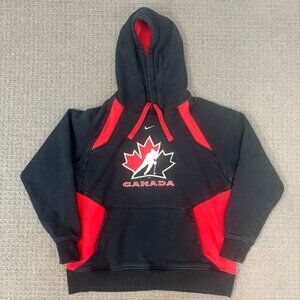 VTG Nike Hoodie Medium Faded Black Raglan Centre Swoosh Canada Sweatshirt  2009